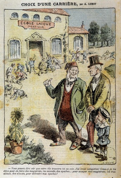 Scelta di una carriera: Cartone sulla Scuola Laica - di Achile Lemot (1846-1909), in "Le Pelerin" del 04/04/1909 da Achille Lemot