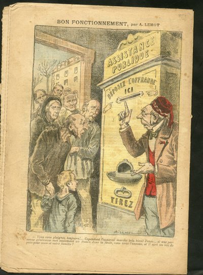 Illustrazione di Achille Lemot (1846-1909) per la copertina di Le Pelerin, 07/02/09 - Buon funzionamento - Famiglia, Miseria, Assistenza pubblica da Achille Lemot
