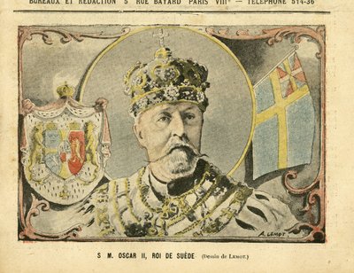 Illustrazione di Achille Lemot (1846-1909) in Le Pelerin, 02/07/05 - Sua Maestà Oscar II, Re di Svezia - Monarchia, Svezia - Oscar II da Achille Lemot
