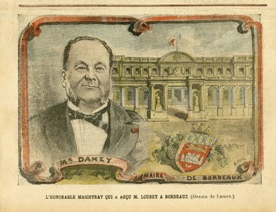 Illustrazione di Achille Lemot in Le Pelerin, 07/05/05 - Il Magistrato Onorevole che ha ricevuto M. Loubet a Bordeaux - Architettura Urbanistica, Presidente della Repubblica, Bordeaux - Sindaco, Daney Alfred da Achille Lemot
