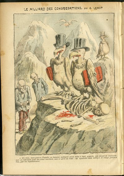 Illustrazione di Achille Lemot (1846-1909) in Le Pelerin, 07/10/06 - Il miliardo di Congregazioni - Religione Fede, Cattolicesimo - Miliardo di Congregazioni - Avvoltoio da Achille Lemot