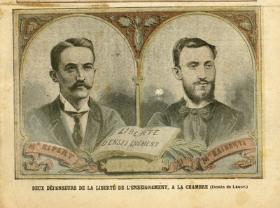 Illustrazione di Achille Lemot (1846-1909) in Le Pelerin, 20/03/04 - Due Difensori della Libertà di Educazione - Insegnamento, Religione Fede, Cattolicesimo - Libertà di Educazione - Ripert Jean-Baptiste (1870-1958), Raiberti Flaminus (1862-1929) da Achille Lemot