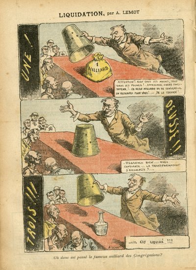 Illustrazione di Achille Lemot in Le Pelerin, 23/06/07 - Liquidazione - Gioco, Religione Fede, Argento, Cattolicesimo - Miliardo delle Congregazioni - Honneteau da Achille Lemot