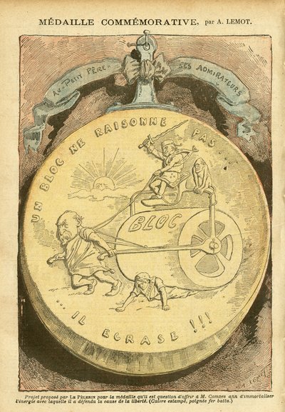 Illustrazione di Achille Lemot in Le Pelerin, 26/02/05 - Medaglia commemorativa - Antimaconismo Massoneria, Affare delle schede, Blocco delle sinistre - Combes Emile, Marianne - Casseruola da Achille Lemot