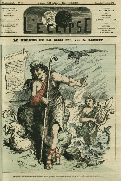 Il pastore e il mare illustra una favola per sostituire il cartone animato di Gill "Le rane che chiedono un re" censurato. Copertina in "L