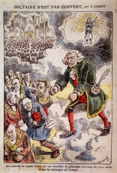Voltaire non è contento di Achille Lemot - Caricatura sui Francs Macons - in "Pelerin" 25/04/1909 da Achille Lemot