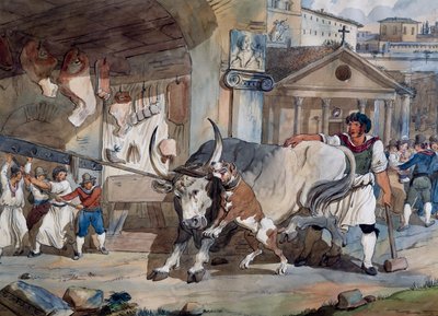 Macellaio, di Achille Pinelli (1809-1841), disegno ad acquerello, Italia da Achille Pinelli