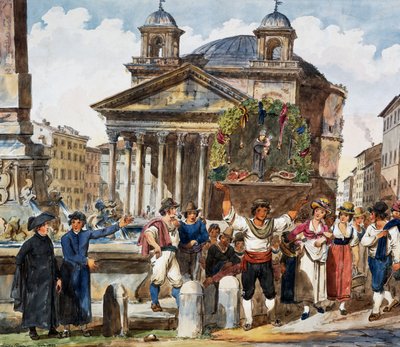 Festa delle fragole al Pantheon a Roma, acquerello di Achille Pinelli, Italia da Achille Pinelli