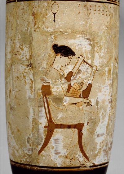 Lekythos attico a fondo bianco con immagine di musiciste da Achilles Painter
