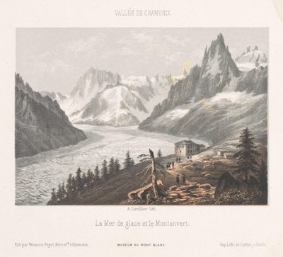 Veduta di Le Chapeau presso il ghiacciaio Mer-de-Glace da Ad. Cuvillier