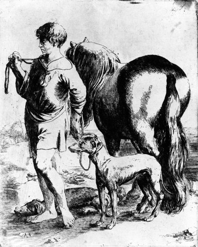 Ragazzo con un cavallo e due cani, c.1597-1610 da Adam Elsheimer
