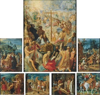 Tedesco: Der Frankfurter Kreuzaltar (Die Auffindung und Verherrlichung des Wahren Kreuzes) La Pala di Francoforte della Santa Croce da Adam Elsheimer