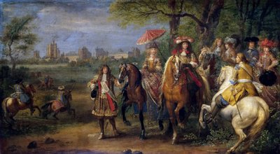 Chateau de Vincennes con Luigi XIV e Maria Teresa con la loro corte nel 1669 da Adam Frans Meulen van der