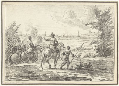 Cavalieri su una collina davanti a una città da Adam Frans van der Meulen (possibly)