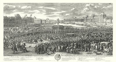 Luigi XIV di Francia e la sua guardia attraversano il Pont-Neuf a Parigi diretti al Palazzo del Louvre (incisione) da Adam Frans van der Meulen