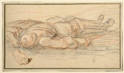 Studio per un guerriero disteso sul campo di battaglia e uno studio aggiuntivo della mano sinistra da Adam Frans van der Meulen