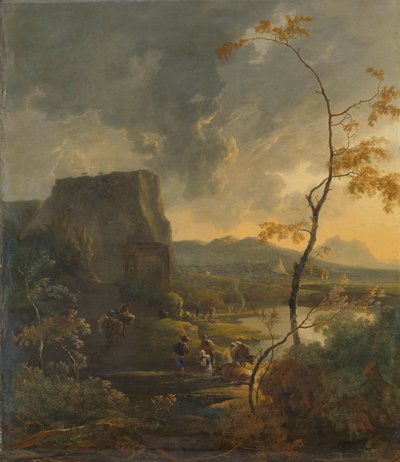 Paesaggio italiano con antico tempietto da Adam Pijnacker