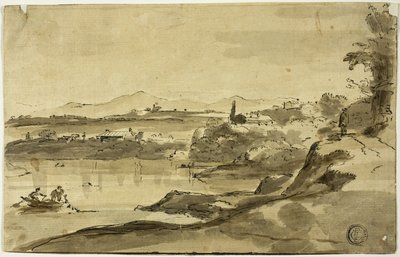 Paesaggio con pescatore nel lago da Adam Pynacker
