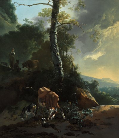 Paesaggio con bue infuriato da Adam Pynacker