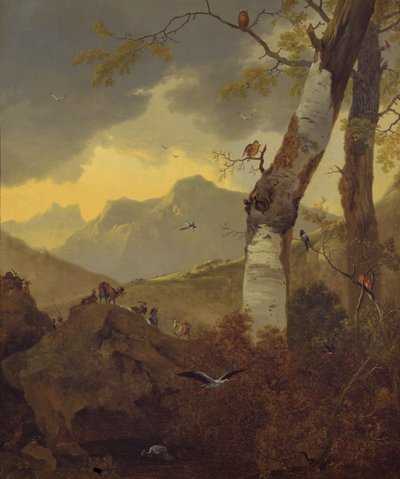 Paesaggio montuoso con capre e uccelli, c.1657 da Adam Pynacker