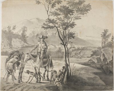Cavalieri e cani in un paesaggio roccioso da Adam Pynacker