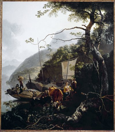 Barca a vela ormeggiata sulla spiaggia di un lago, c.1660 da Adam Pynacker