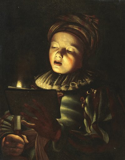 Un ragazzo che canta alla luce di una candela da Adam de (circle of) Coster