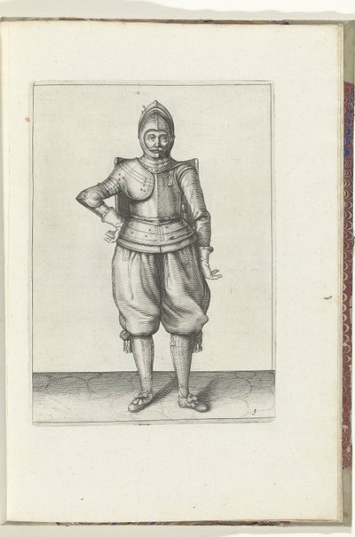 De exercitie met de targe en rapier: de soldaat in rust met de targe op de rug (nr. 1), 1618 da Adam van Breen