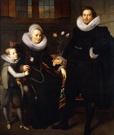 Ritratto di gruppo di una famiglia, a figura intera, in un interno da Adam van Noort