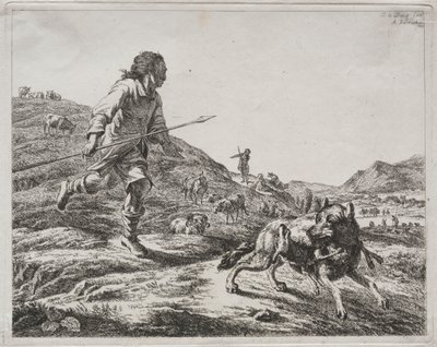 Pastore che insegue un lupo, 1803 da Adam von Bartsch