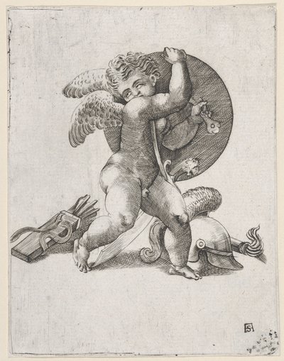 Cupido con le armi di Marte, c. 1547-62 da Adamo Scultori
