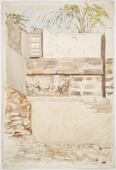 Un rilievo in pietra in un muro di casa da Izamal, Yucatan, Messico da Adela Breton