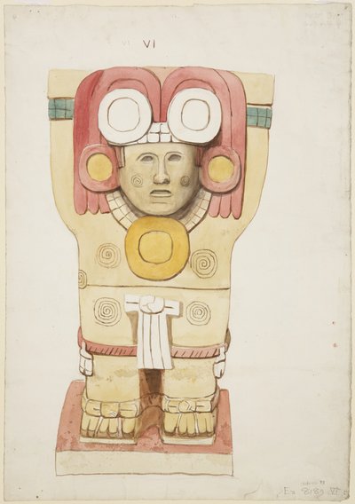 Cariatide dalla camera esterna, Tempio A, campo da gioco, Chichen Itza, Messico da Adela Breton