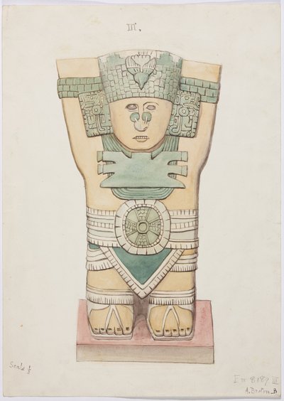 Cariatide dalla camera esterna, Tempio A, campo da gioco, Chichen Itza, Messico da Adela Breton