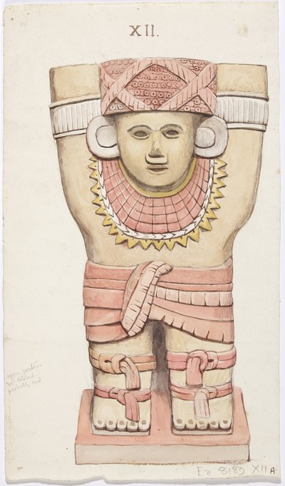 Cariatide dalla camera esterna, tempio A, campo da gioco, Chichen Itza, Messico da Adela Breton