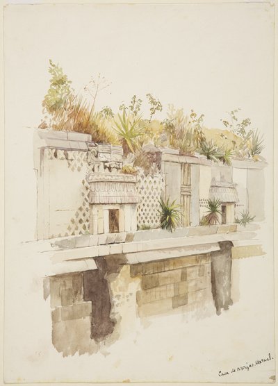 Casa delle Monache, Uxmal, Messico, dipinto del piano superiore delle rovine da Adela Breton