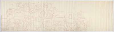 Copia di un tracciato di un dipinto murale dal pannello meridionale della parete ovest, tempio interno, Tempio Superiore dei Giaguari, Chichen Itza, Messico da Adela Breton
