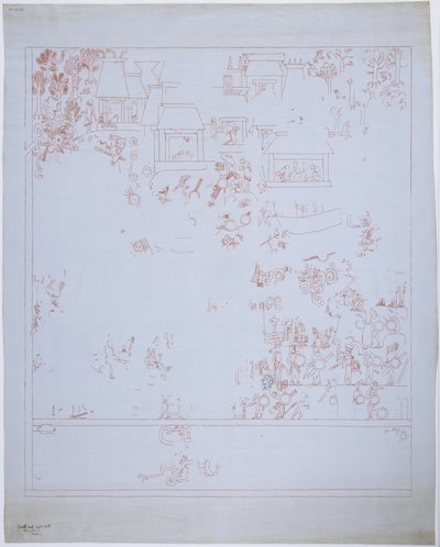 Copia di un dipinto murale dalla parete est, Tempio Superiore dei Giaguari, Chichen Itza, Messico da Adela Breton