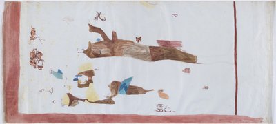 Copia di una pittura murale dalla piccola camera, Acanceh, Messico. Linee a matita, acquerello in tre parti da Adela Breton