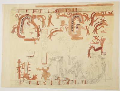 Design da un vaso Belize (ex Honduras Britannico) Design include figure umane e serpenti piumati da Adela Breton