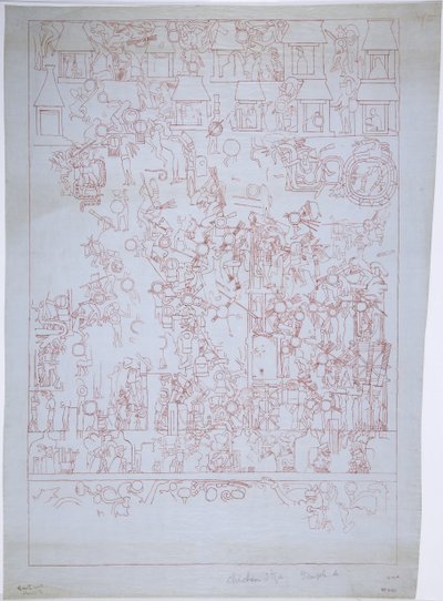 Disegno della Parete Sud, Tempio Superiore dei Giaguari, Chichen Itza, Messico da Adela Breton