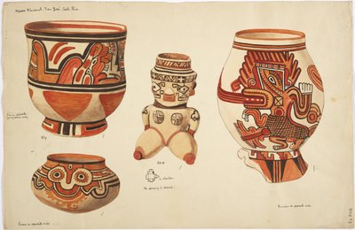 Quattro pezzi di ceramica - tre vasi e una figura da Adela Breton