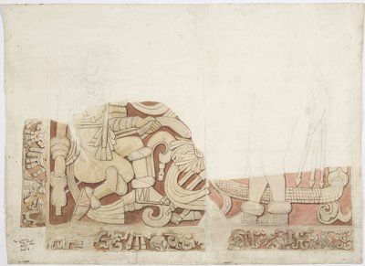 Parte di un altare al Tempio Superiore dei Giaguari, Tempio E, Chichen Itza, Messico da Adela Breton