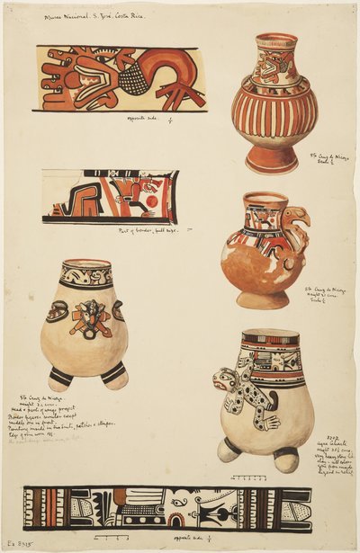 Ceramiche e disegni da Aqua Caliente e Santa Cruz de Nicoya, Costa Rica da Adela Breton