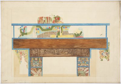 Copia in scala di un dipinto murale parete ovest, Tempio Superiore dei Giaguari, Chichen Itza, Messico da Adela Breton