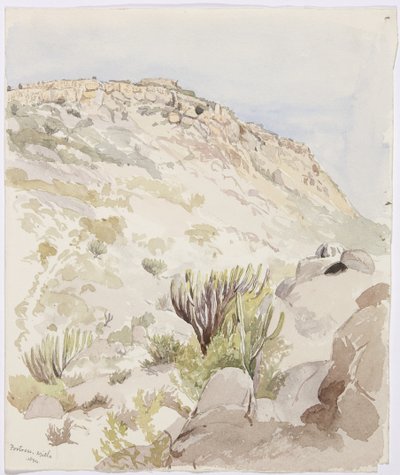 Resti delle mura della fortezza sulla cima di una collina a Mitla, Oaxaca da Adela Breton