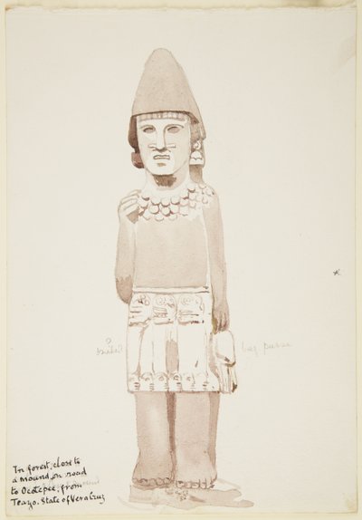 Statua da Teayo, nord Veracruz, Messico (raffigurante statua in pietra con figura maschile che indossa un gonnellino) da Adela Breton