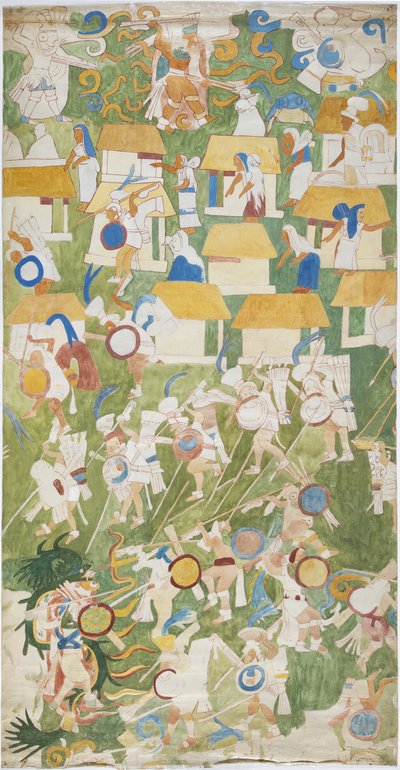 Tracciato di un dipinto murale dal pannello meridionale della parete ovest, Tempio Superiore dei Giaguari, Chichen Itza, Messico da Adela Breton