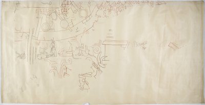 Tracciato di un dipinto murale dalla Casa delle Monache, Chichen Itza, Messico, volta nella grande camera da Adela Breton