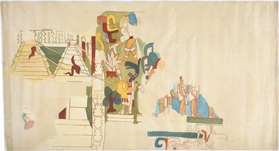 Tracciato di un dipinto murale dalla Casa de Monjas, Chichen Itza, Messico da Adela Breton